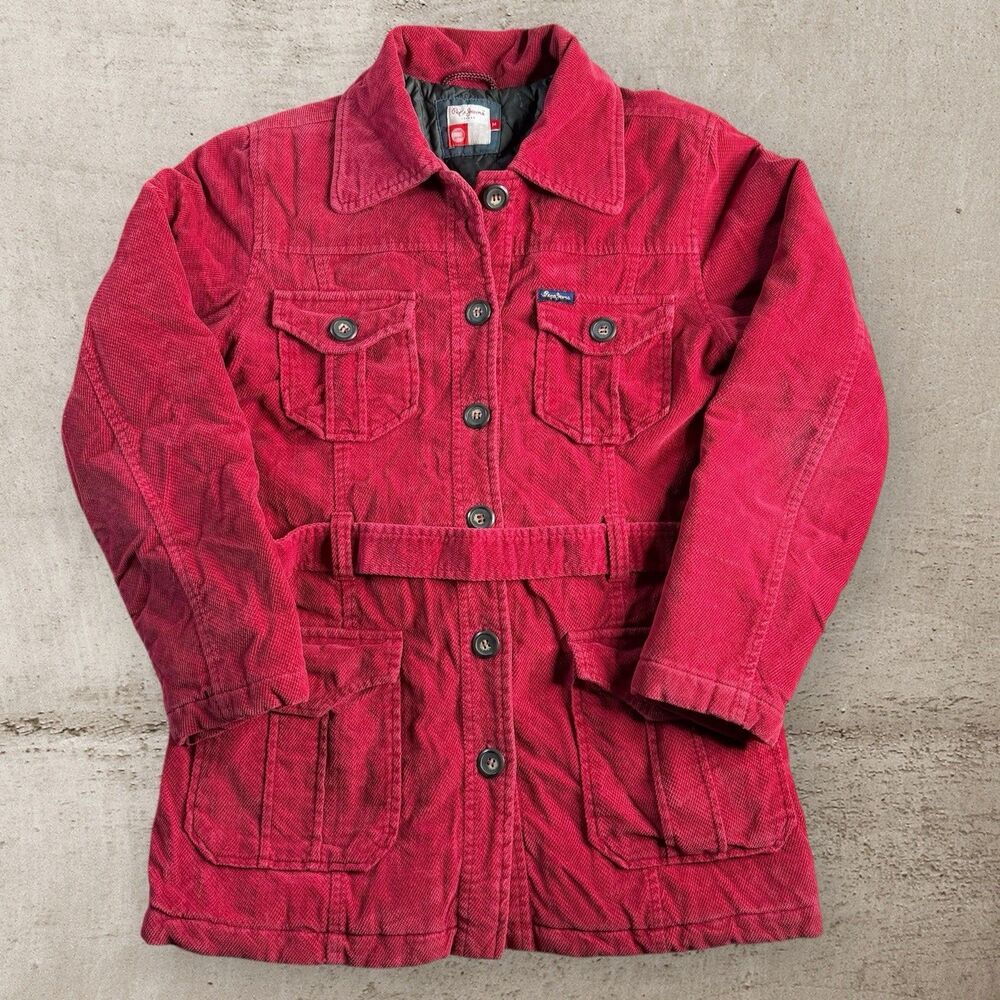Vintage Pepe Jeans Red Corduroy Jacket Women’s Medium Button Down Quilted Lined